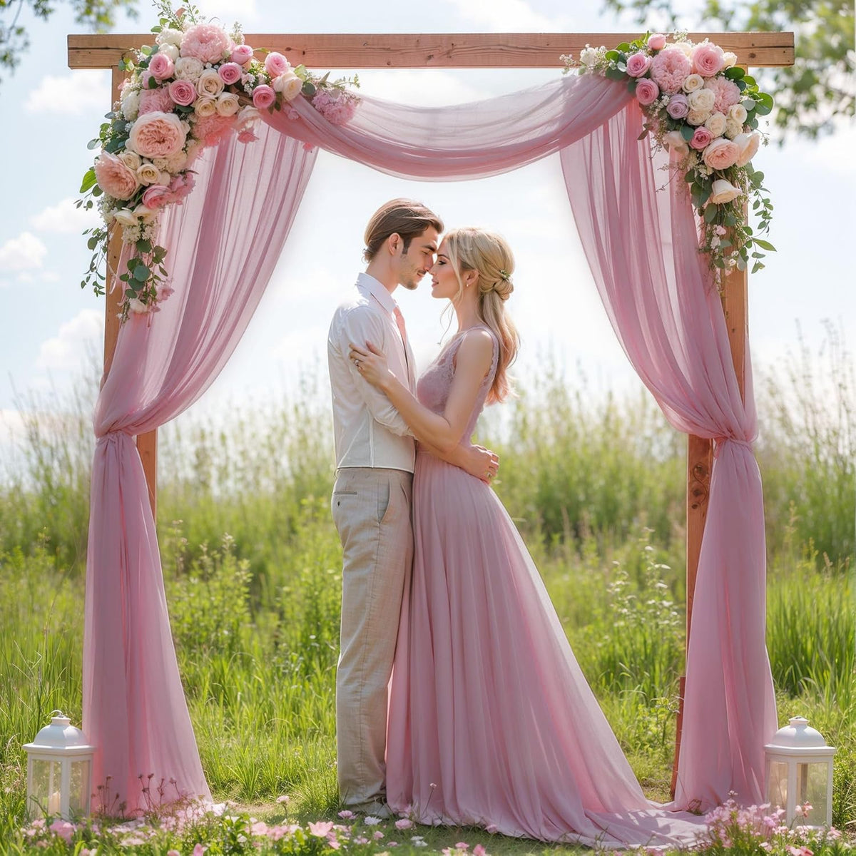 Wedding Arch Draping Fabric, 1 Panel 28" x 19Ft Dusty Rose Arch Drapes Sheer Backdrop Curtain for
