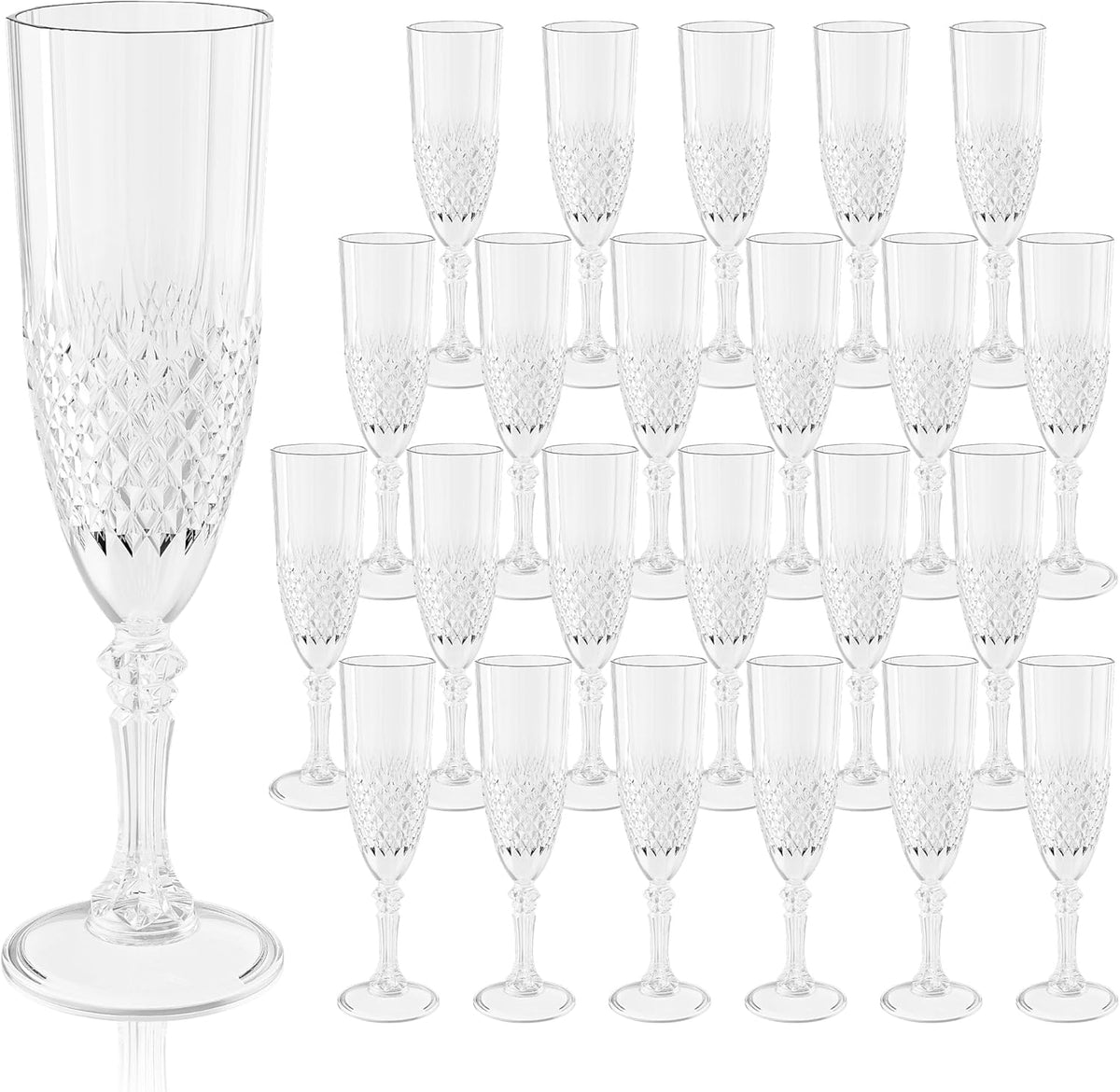 Plastic Champagne Flutes, 24PCS White Transparent Wine Glasses Goblets Shatterproof Reusable Flute