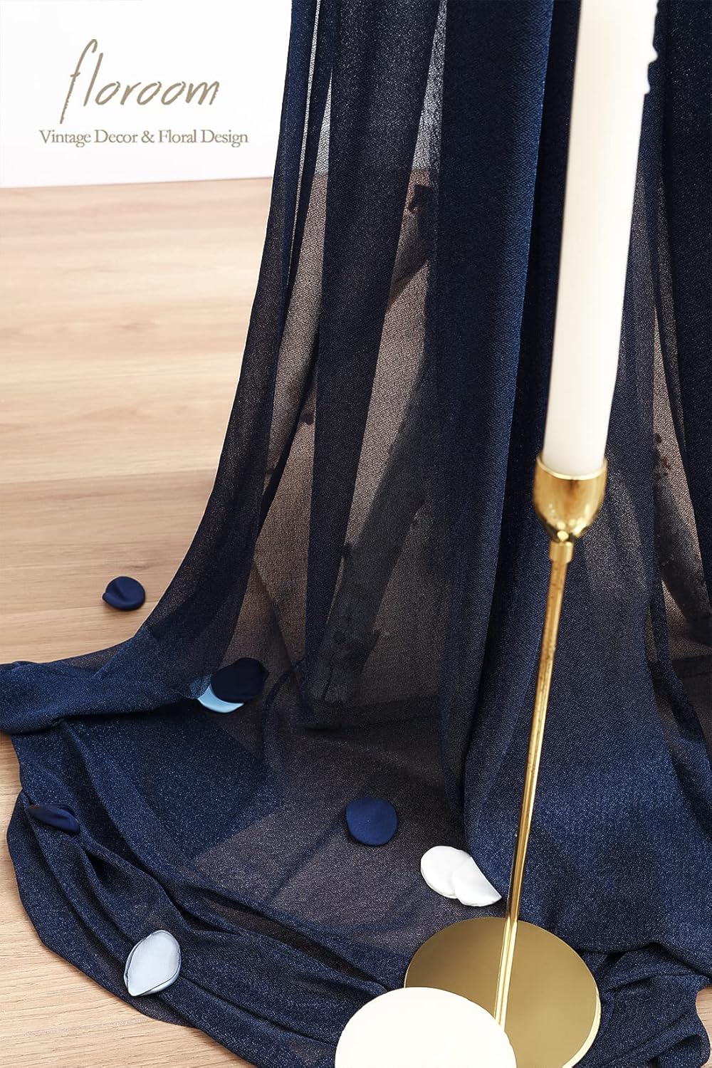 Floroom Wedding Arch Draping Fabric 2 Panels 20Ft Navy Blue Chiffon Fabric Drapes Arbor Drapery