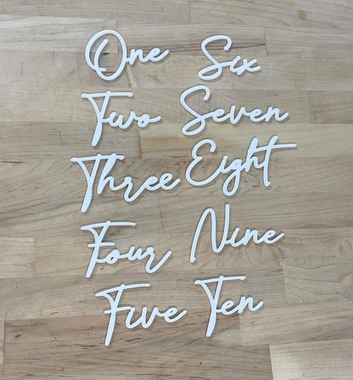 Cursive Wedding Table Number SET, DIY thin modern Black or White acrylic cutouts with silicone glue