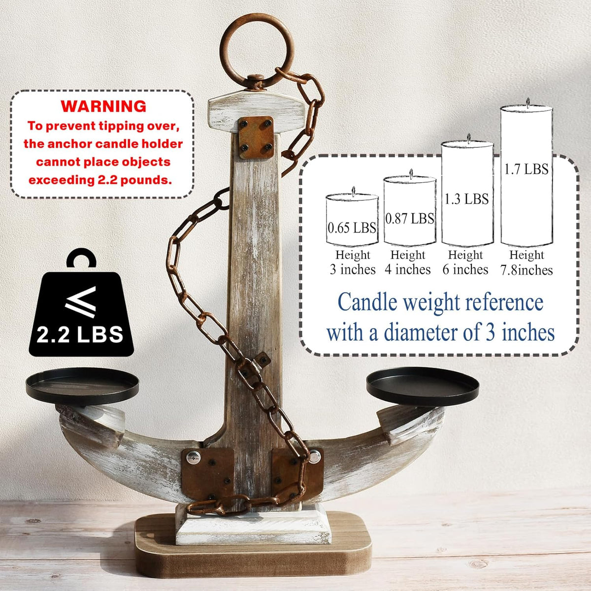 Wooden Anchor Candle Holder Coastal Decor Lake House Decor, Vintage Home Decor Candle Stand Table