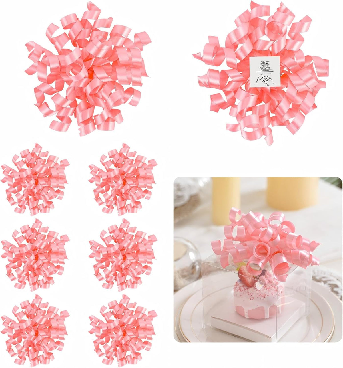 5 Inch Baby Pink Gift Bow Curly Ribbon Bows Set of 8, Double Faced Satin Ribbon Bow Premade Self
