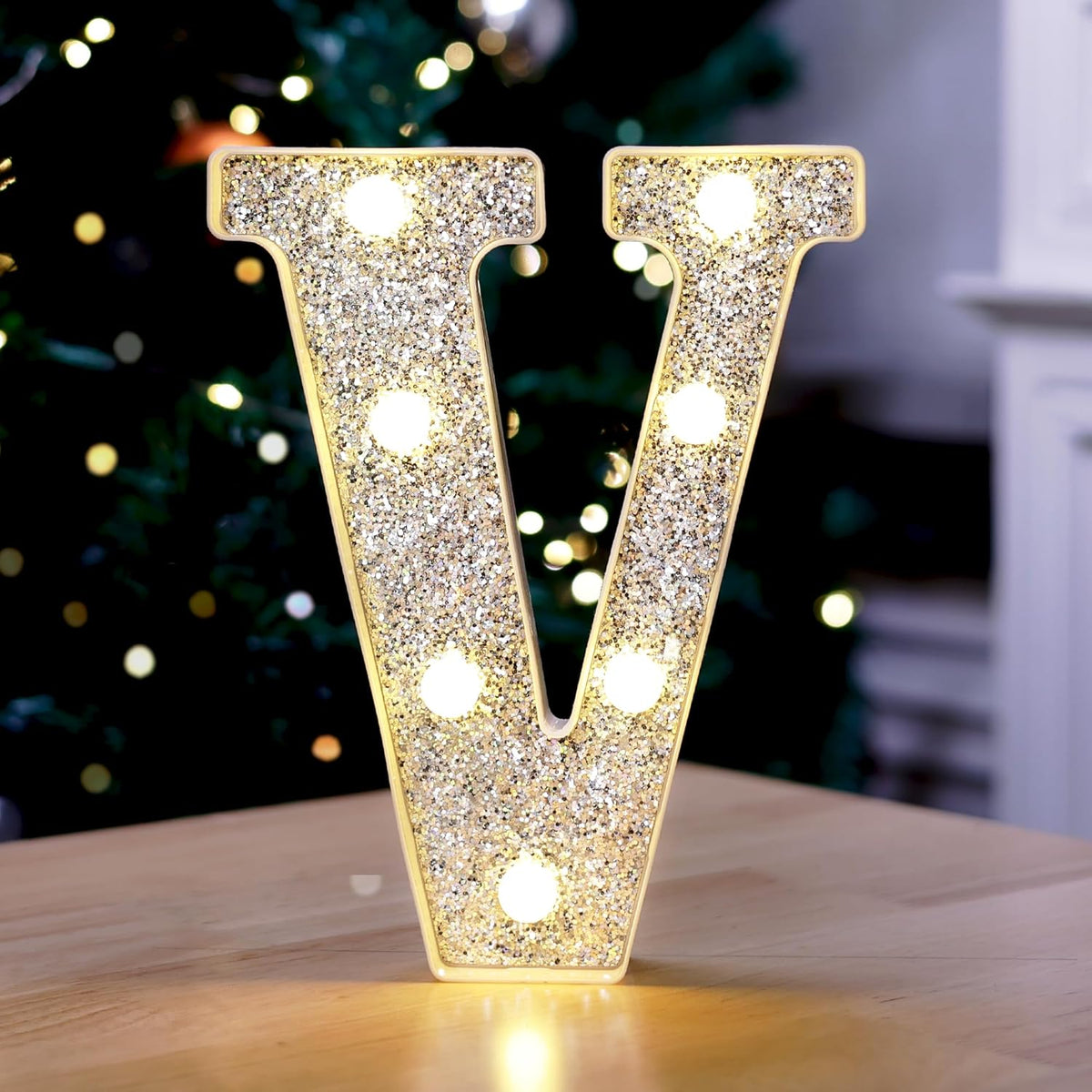 Marquee Light Up Letters, Glitter Silver LED Letter Lights Battery Powered Alphabet Letter Sign for