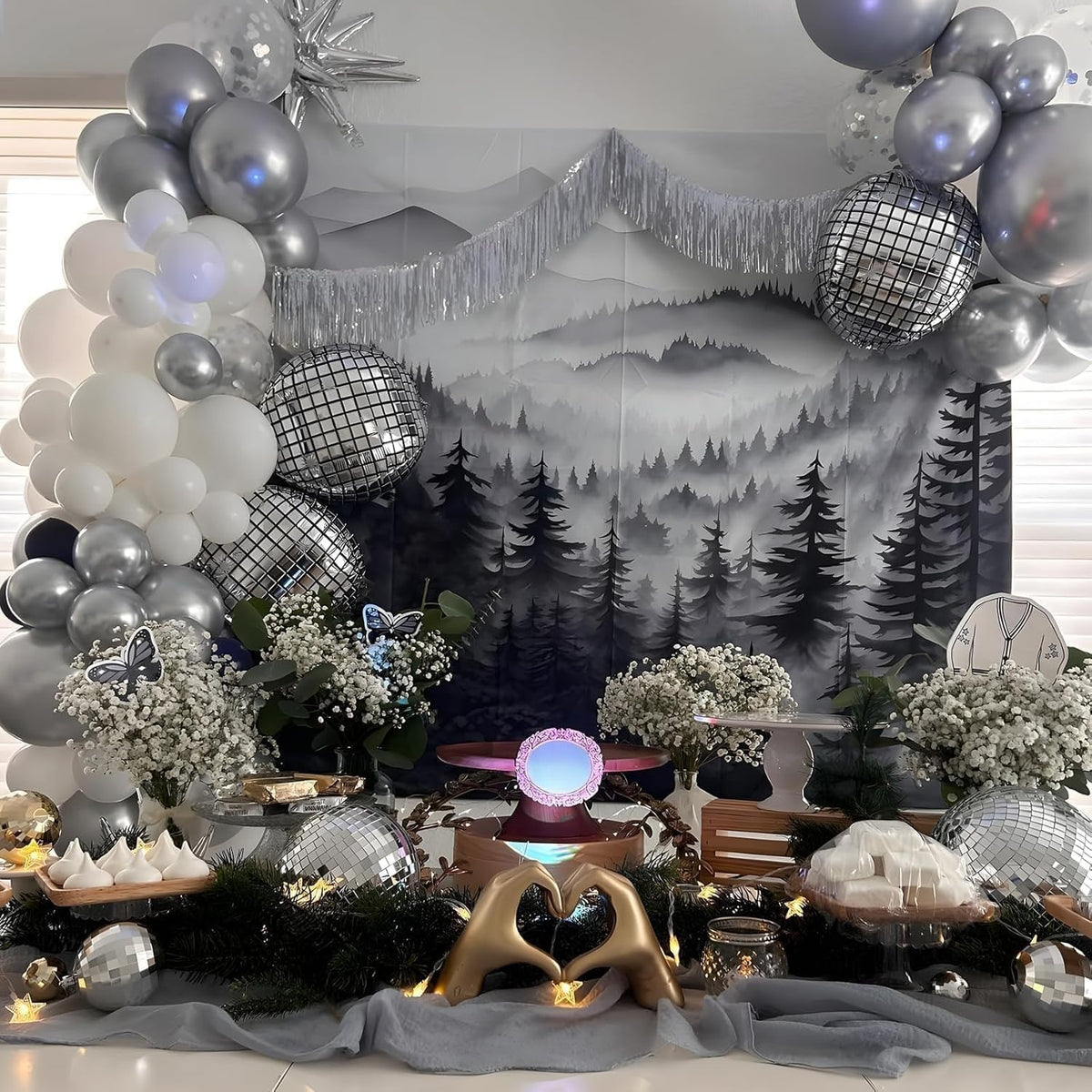 12Pcs Disco Ball Balloons, 22" 15" 10" 4D Aluminum Foil Balloons, Metallic Silver Disco Balloon for