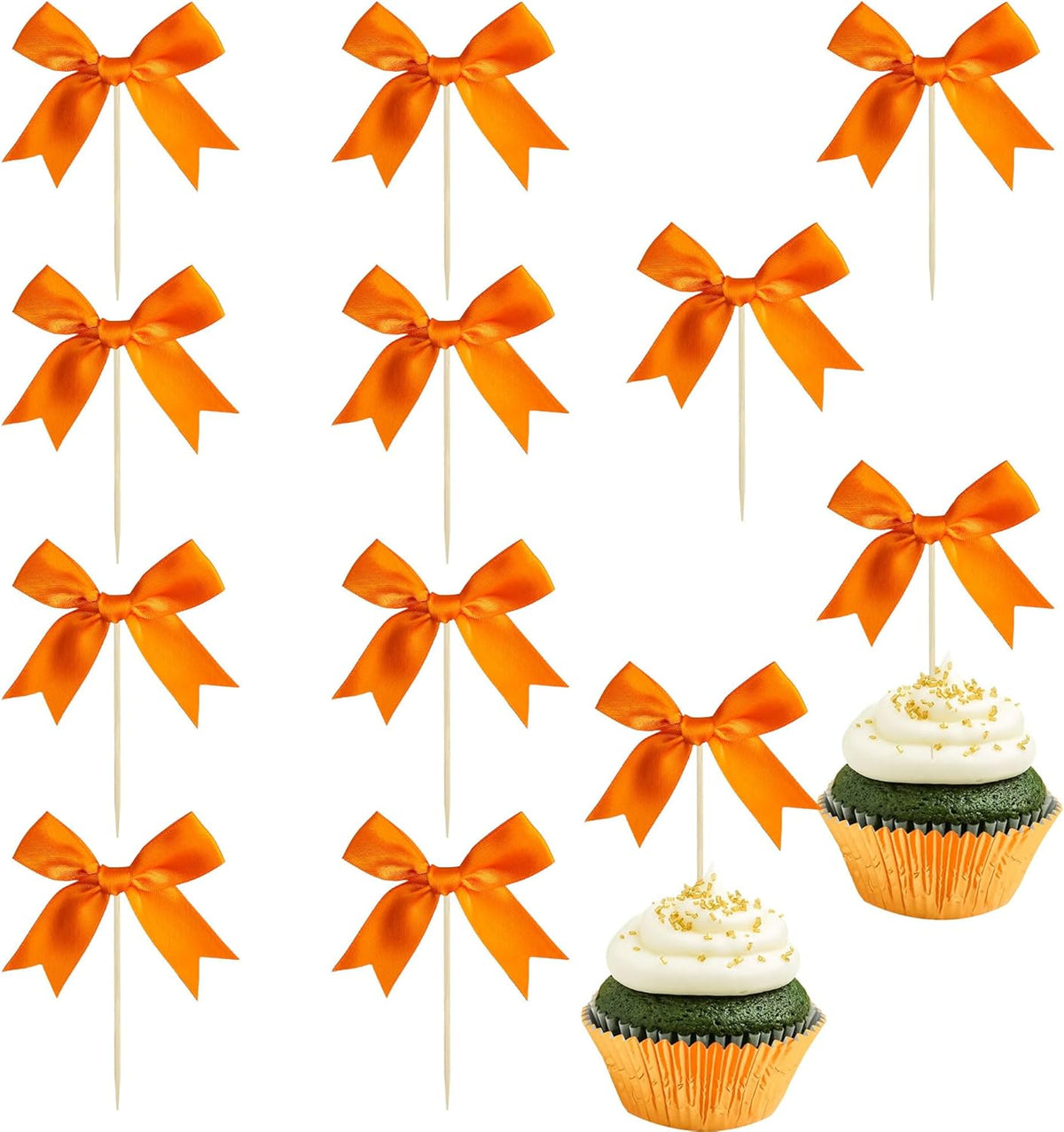Ephlyn 24Pcs Bow Cupcake Toppers Bow Cake Topper Birthday Decorations Mini Bowknot Cupcake Picks