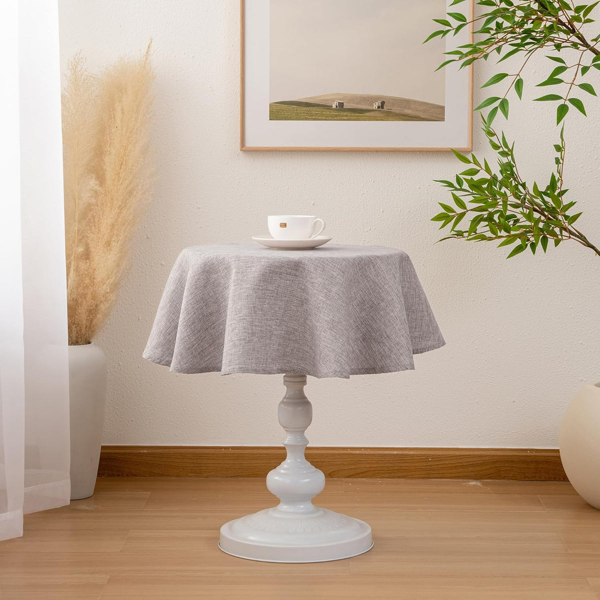 Hiasan 45 Inch Round Tablecloth Linen - Wrinkle and Stain Resistant Washable Polyester Fabric Table