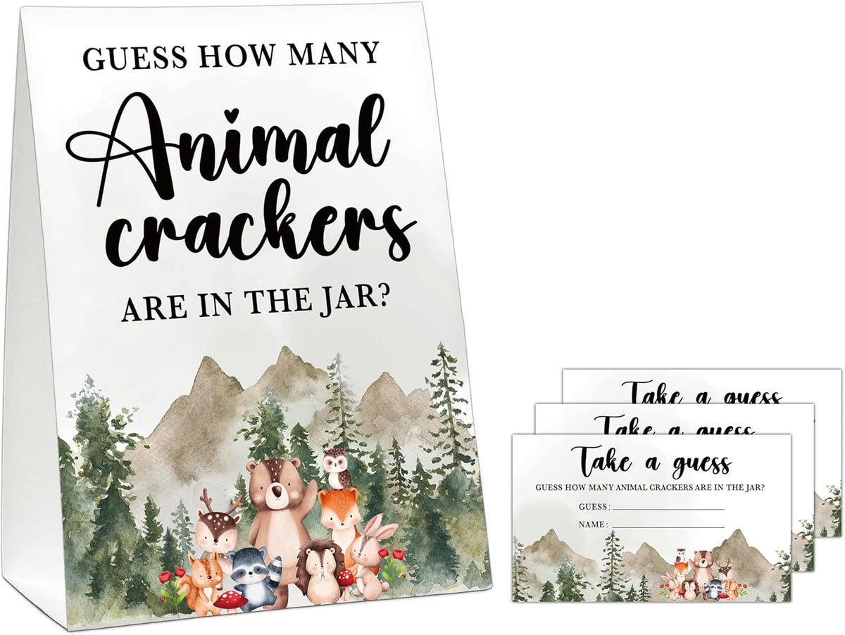 Woodland Baby Shower Game, Guess How Many Animal Crackers, Jungle Animal Safari 1 Standing Sign
