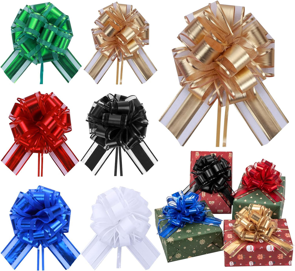 6 Pcs 6 Inch Golden Pull Bows, Perfect for Gift Wrapping, Weddings, Party Decorations, Crafts