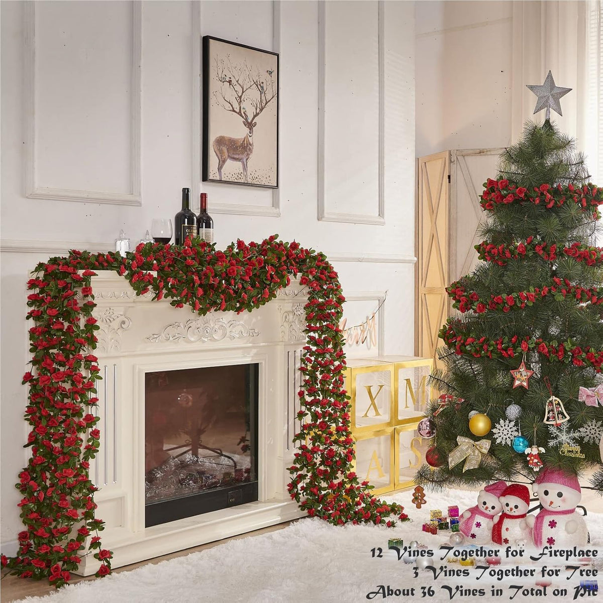 8 Pcs x 8.2 ft Flower Garland Artificial Rose Vine Flowers with Green Leaves Hanging Fake Roses