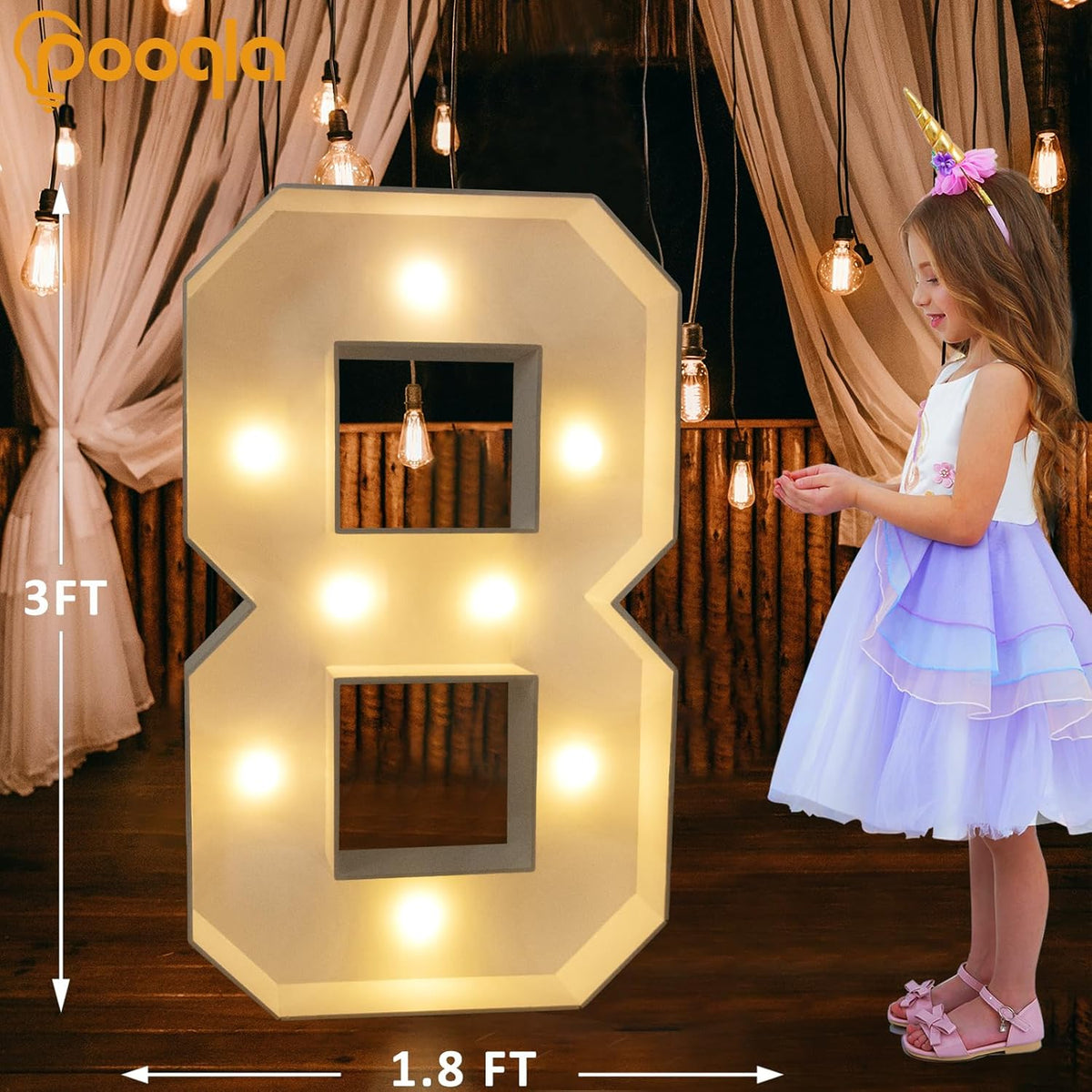 Pooqla 3FT Light Up Marquee Numbers, Cool White and Warm White LED Large Lighted Marquee Numbers