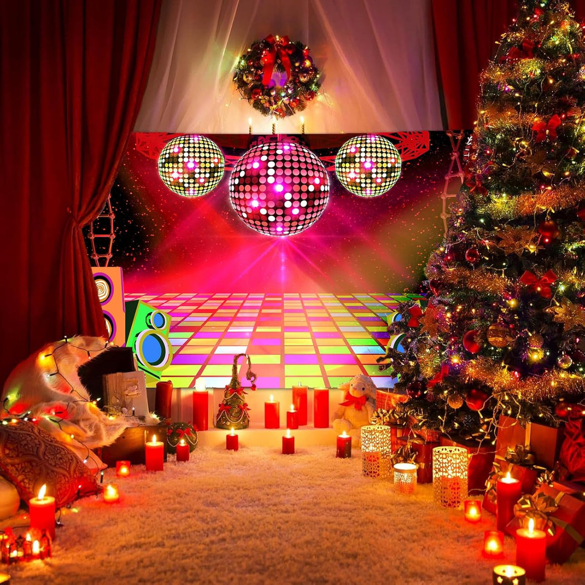 Dance Party Backdrop Retro 80s 90s Theme Stage Dance Ball Music Birthday Party Decoration DJ