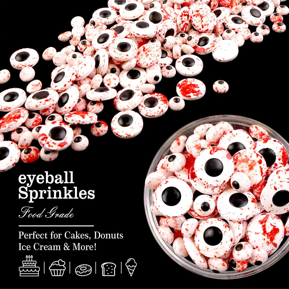Halloween Edible Bloody Red Eyeballs Eye Ball, Candy Eyeballs Mix Sprinkles for Cake Decorating