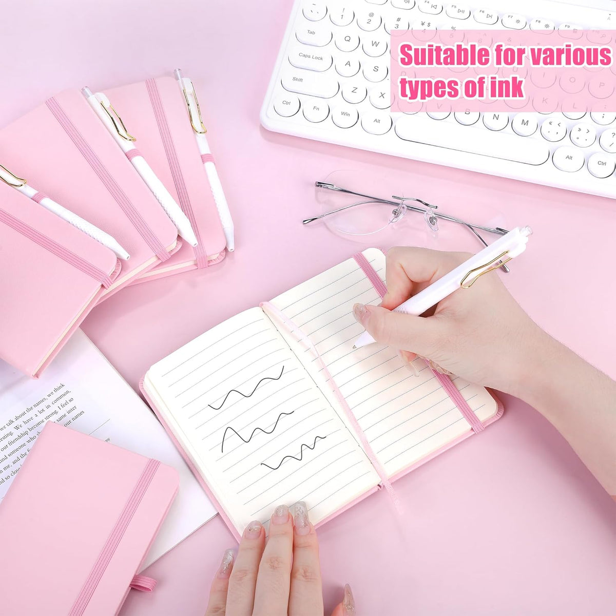 Aodaer 50 Sets Pocket Notebook Journal with Pens, 160 Pages, 3.5 x 5.5 Inch Mini Lined Journal