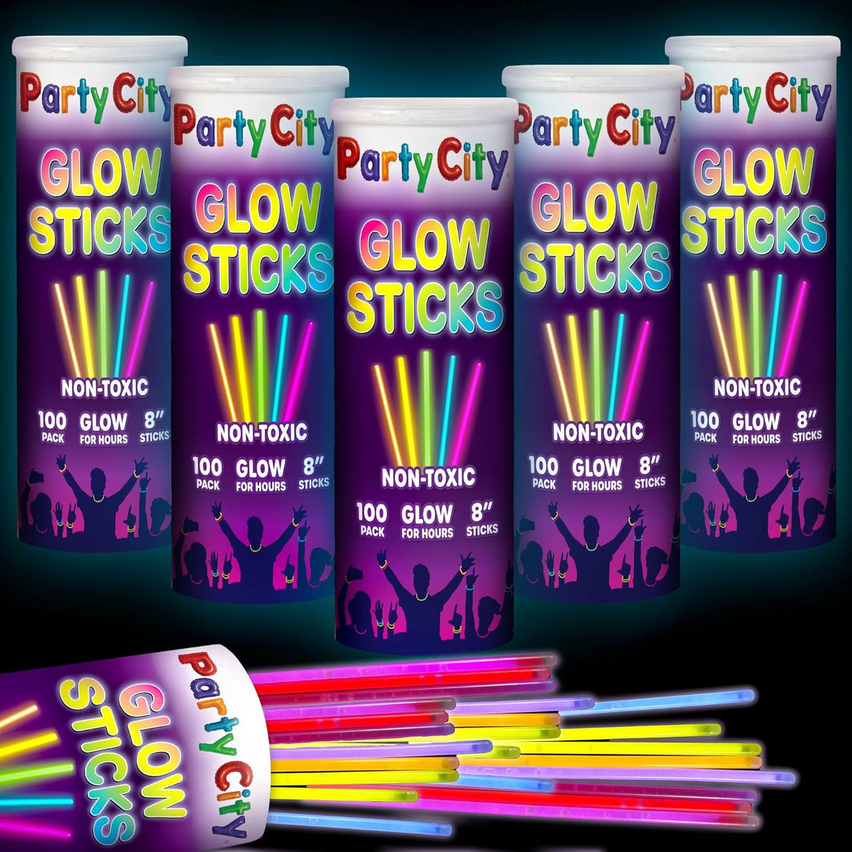 Party City 500 Glow Sticks Bulk Party Pack 8”– Neon Glow in the Dark Party Supplies, Glowsticks