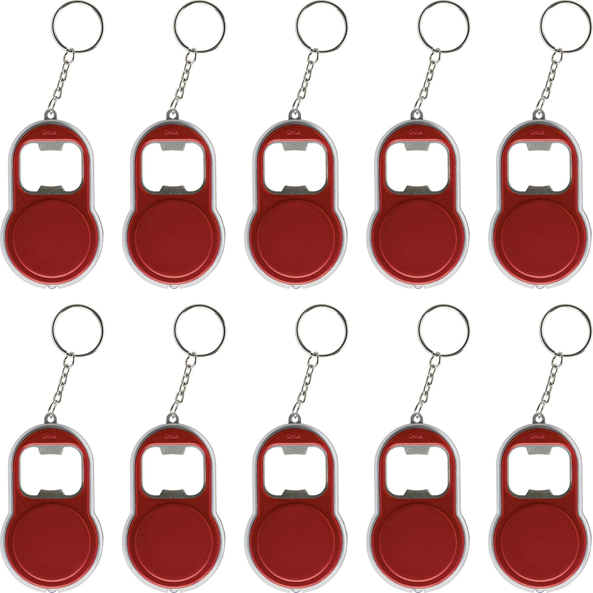 Bottle Opener & LED Keychains Set of 10, Bulk Pack - Perfect for Tradeshows, Party Favors, Other