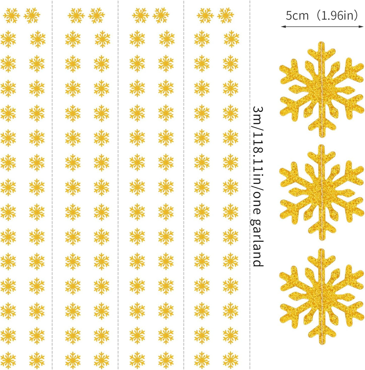Snowflake-Snow Gold Christmas Party-Decoration Garland - 52ft Winter Wonderland Frozen Ornaments