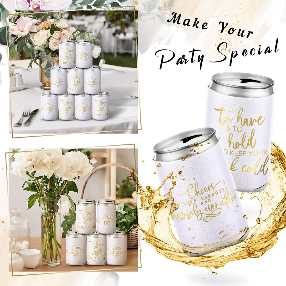 50 Pieces White Wedding Can Cooler Sleeves Bulk Engagement Party Favors for Guests Beer Cooler
