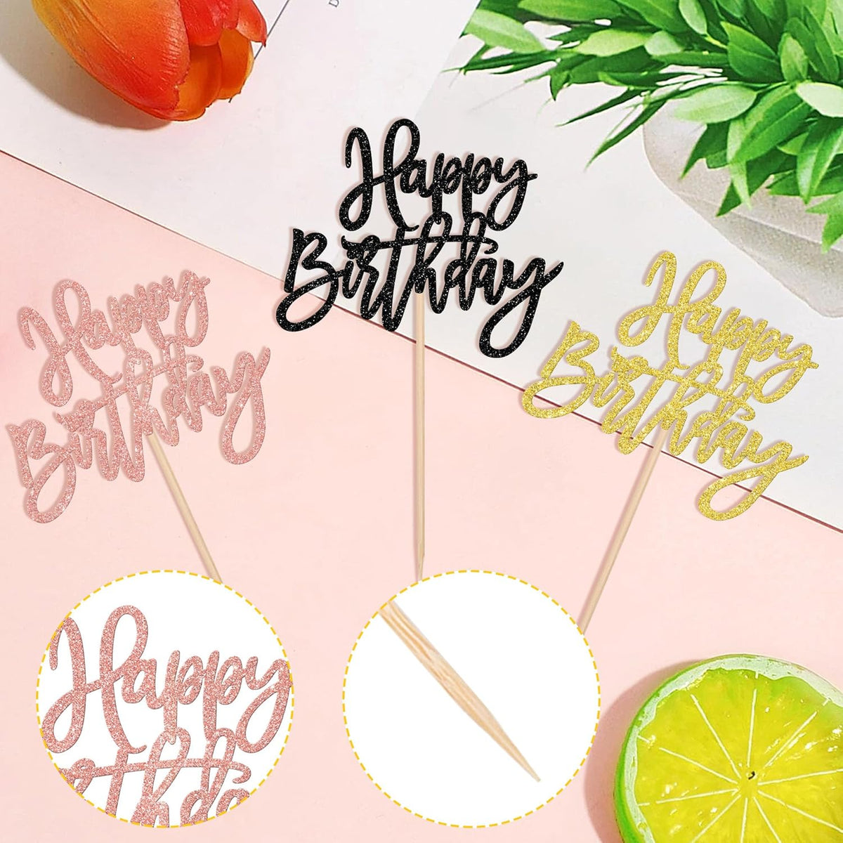 24 PCS Happy Birthday Cupcake Toppers Glitter Happy Birthday Cupcake Picks for Celebrating