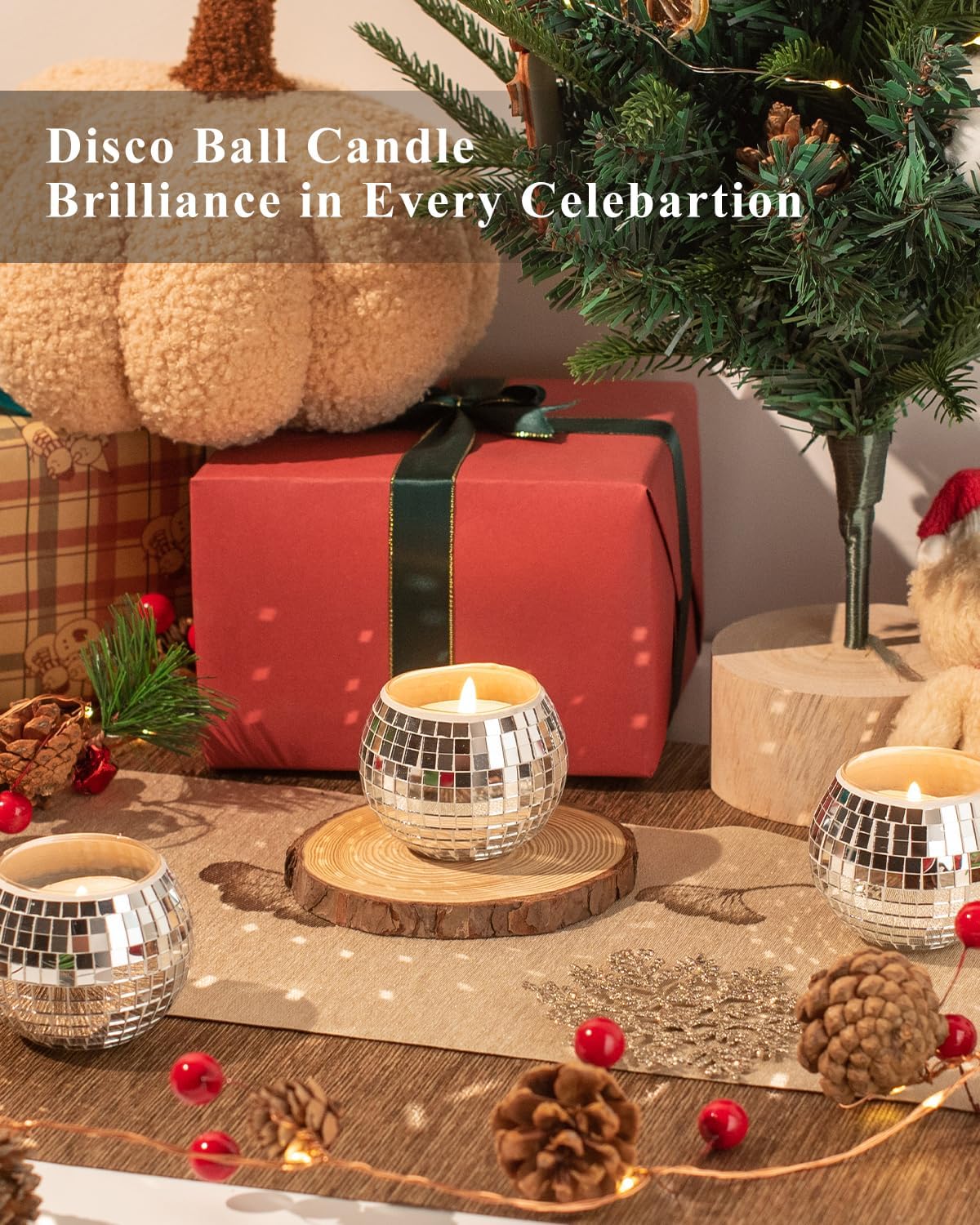 12 Pcs Disco Ball Candle Holder Glass Mirror Candle Holder Disco Ball Decor for Wedding, Party, and