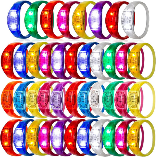 100 Pcs LED Bracelets Sound Activated with Flashing LED Strobe Music Control Light Up Bracelets for