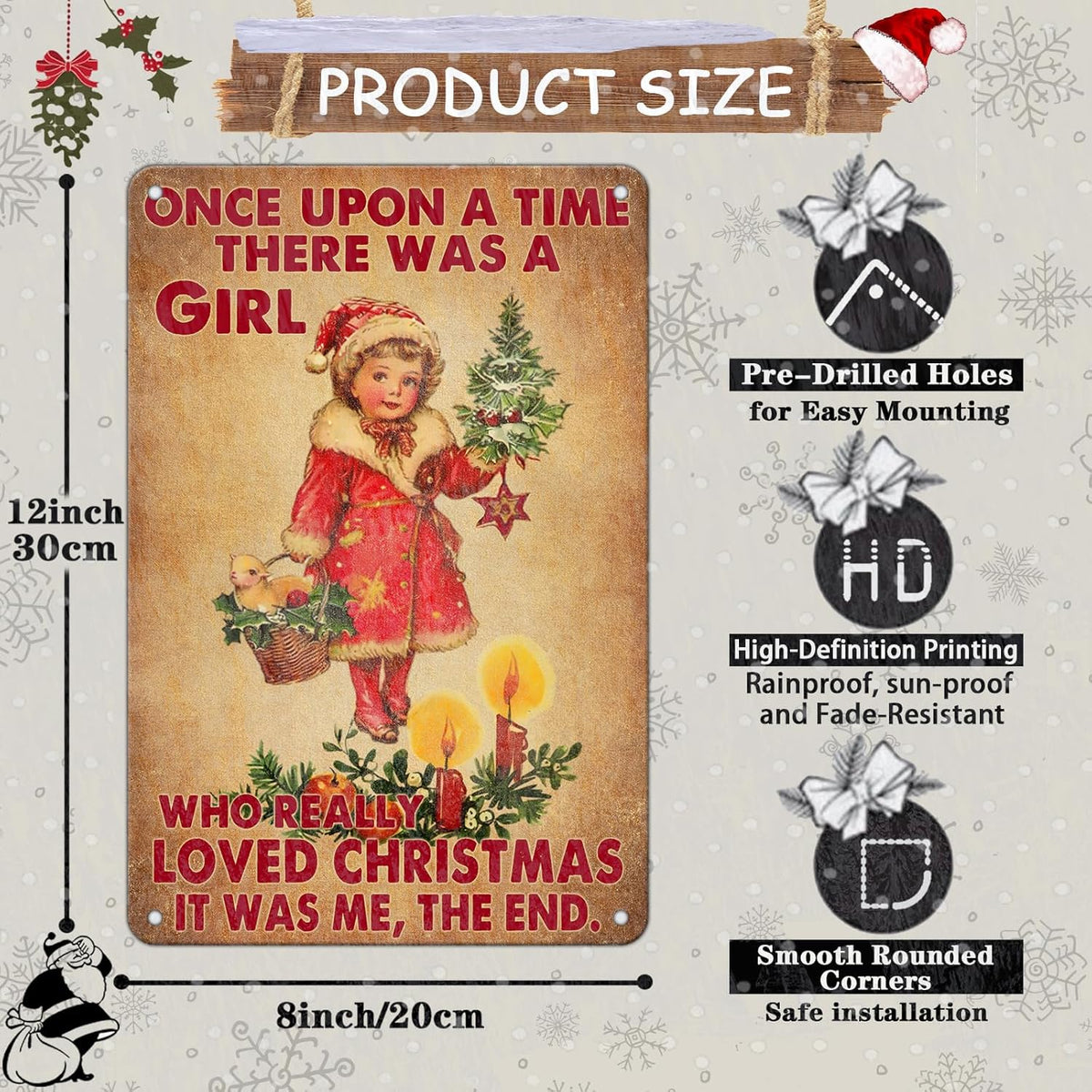 Vintage Christmas Metal Tin Sign Once Upon A Time Girl Loved 80s Christmas Style Wall Art Christmas