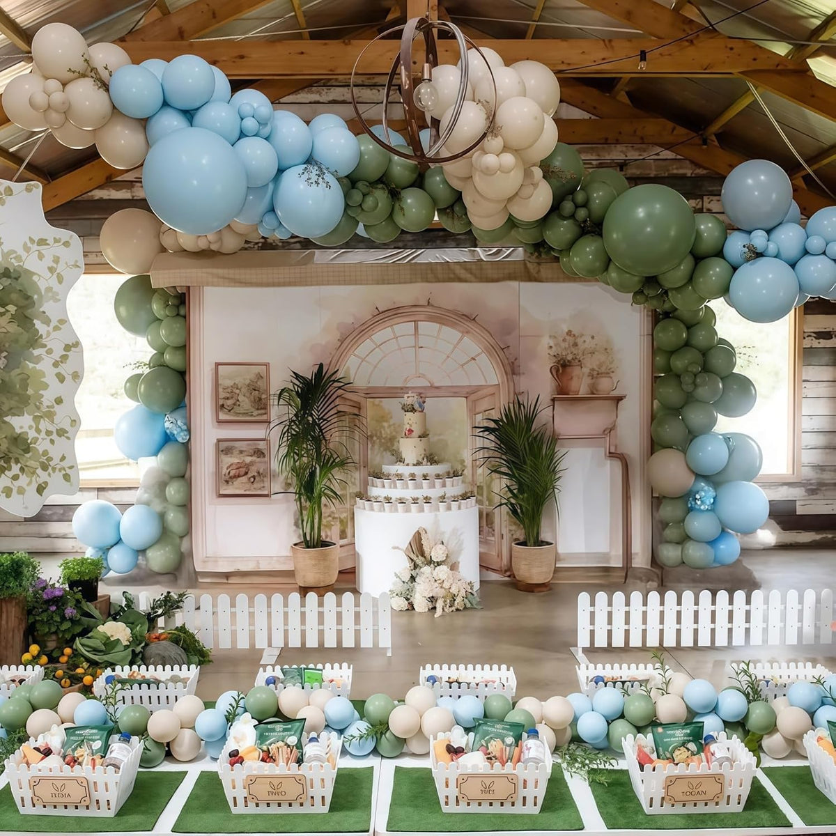 Sage Green and Blue Balloons, 35PCS Olive Green Dusty Blue Beige Cream Latex Balloon, Baby Boy