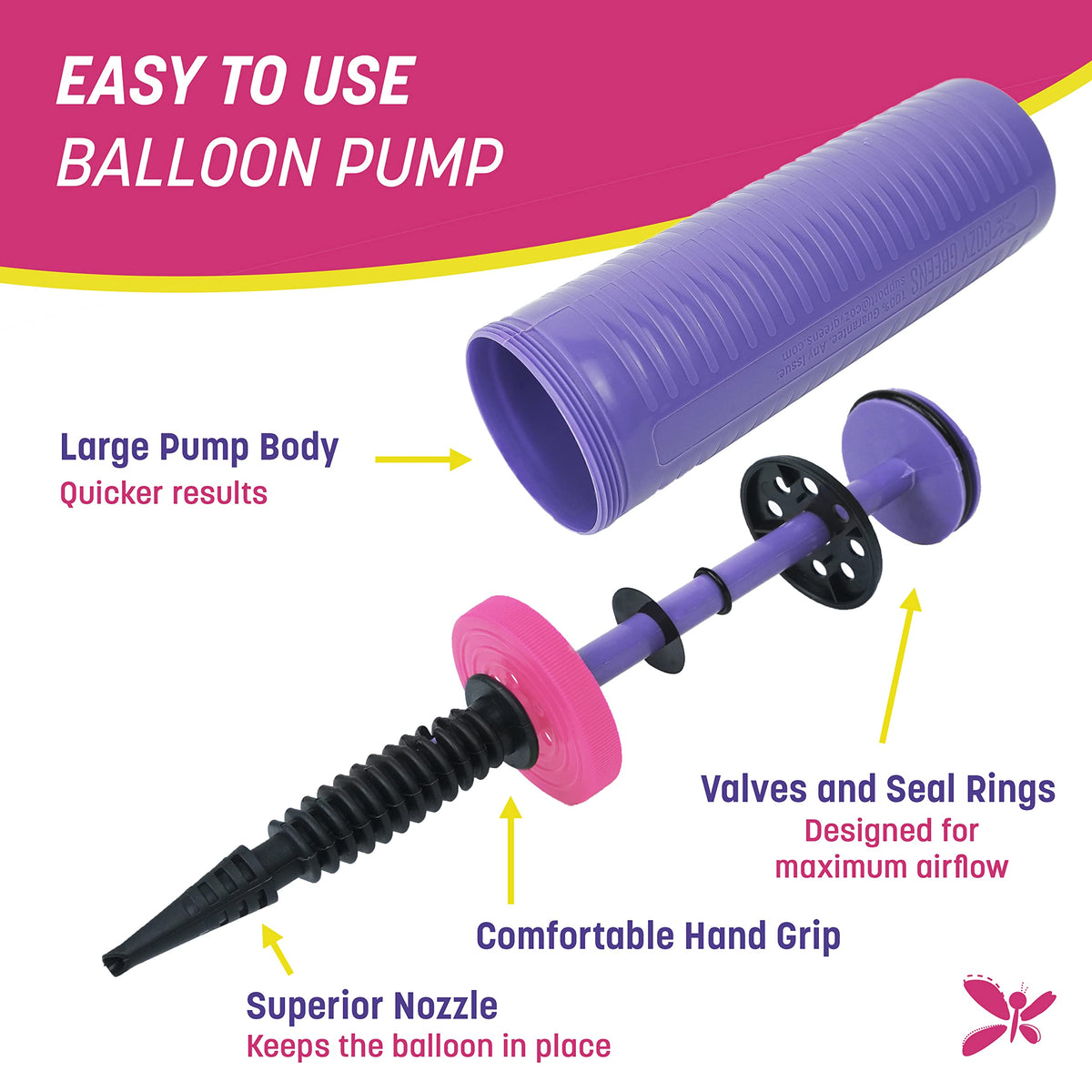 Balloon Pump Hand Held, Inflator Air Pump for Balloons - 2Way Dual Action, 2Pack: Friends can Help