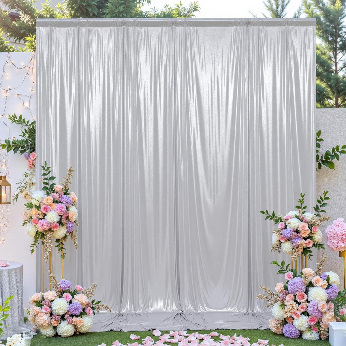 leegleri 10x10ft Thick Silver Glitter Backdrop Curtain Panels for Parties, Wrinkle Free Sequin