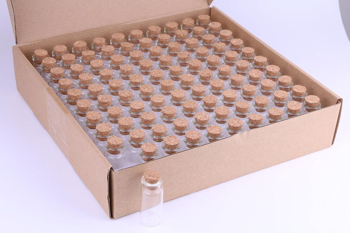 MaxMau 10ml Small Glass Bottles with Cork Stoppers,pack of 100 Vials Tiny Jars for DIY Art Crafts
