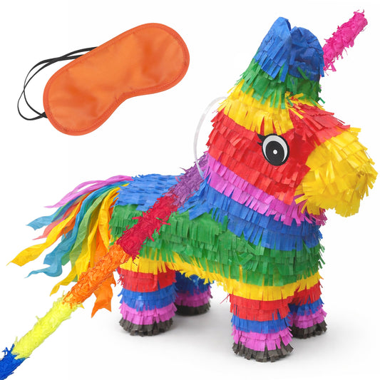 GIFTEXPRESS 16" Rainbow Donkey Pinata- Benito the Donkey - with Full-Size 33" Pinata Stick and