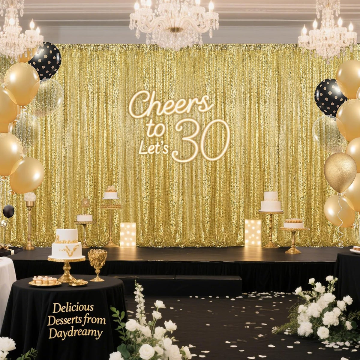 Gold Sequin Backdrop Curtain 4 Pieces 2FTx8FT Glitter Photography Backdrop for Party Wedding