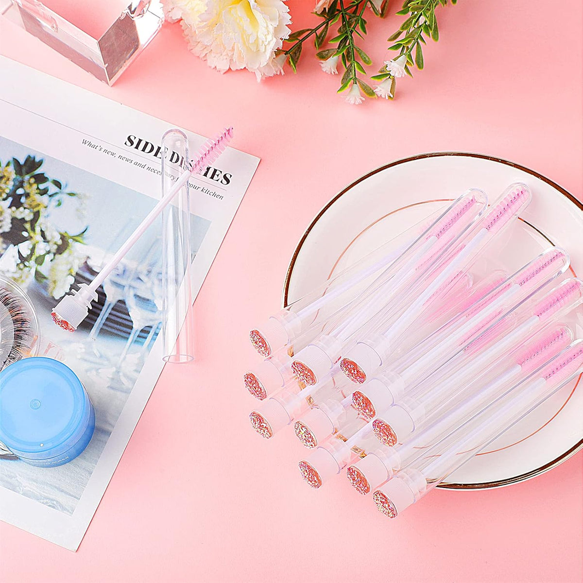 50pcs Eyelash brush Lash Wand Makeup tool Eyelash Extension supplies Cleaning brush Diamond Mascara
