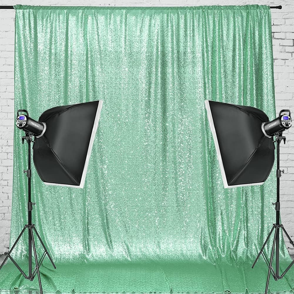 Eternal Beauty Mint Green Sequin Backdrop, 6x6 Ft Glitter Background Curtains for Shimmer