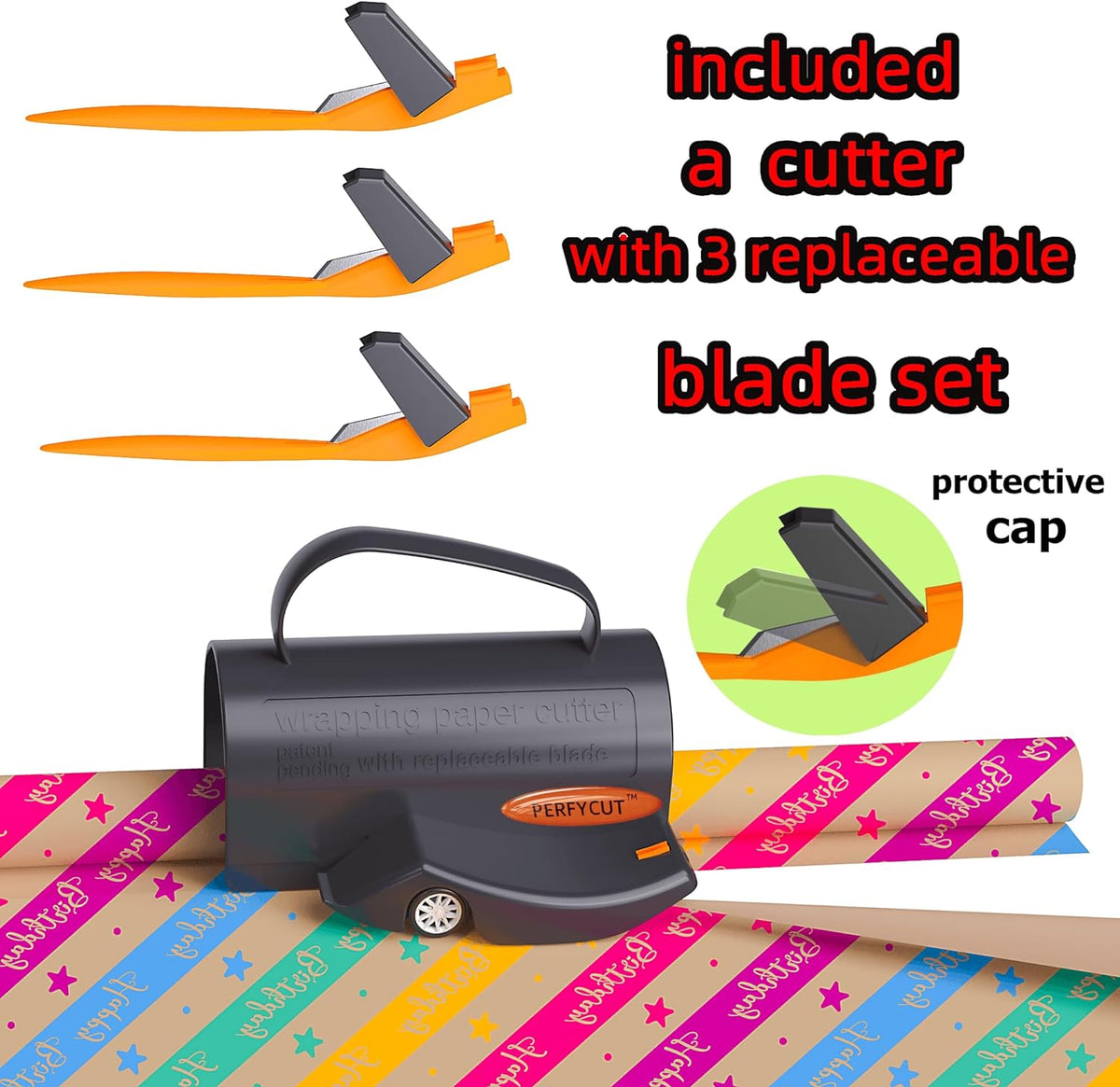 Wrapping Paper Cutter with 3 Replaceable Blade Sets for Birthday Paper Gift Wrapping Paper Roll