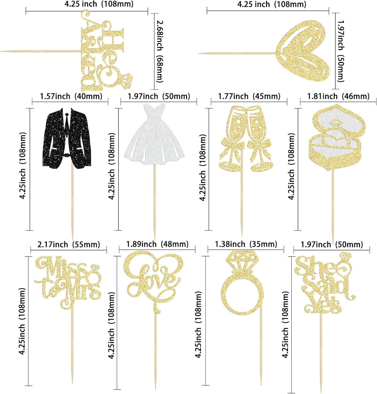 Gyufise 30Pcs She Said Yes Cupcake Toppers Glitter Diamond Ring I Do Love Cupcake Picks Miss to Mrs