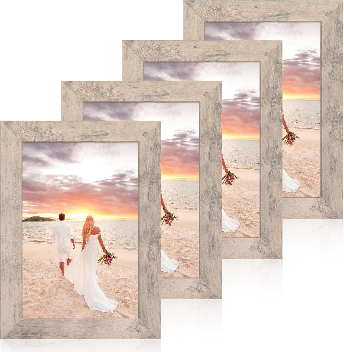 6x9 Picture Frame Set of 4, Smoke Gray Frame with High Definition Glass, 6 x 9 Wood Rustic Photo