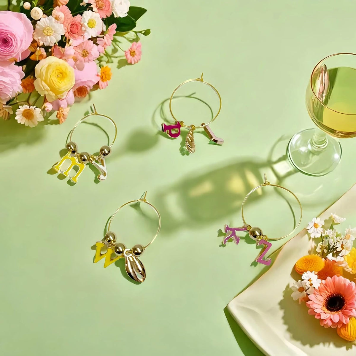 50 Sets Wine Glass Charms, Wine Charms for Stem Glasses, DIY Reusable Drink Markers for Weddings &