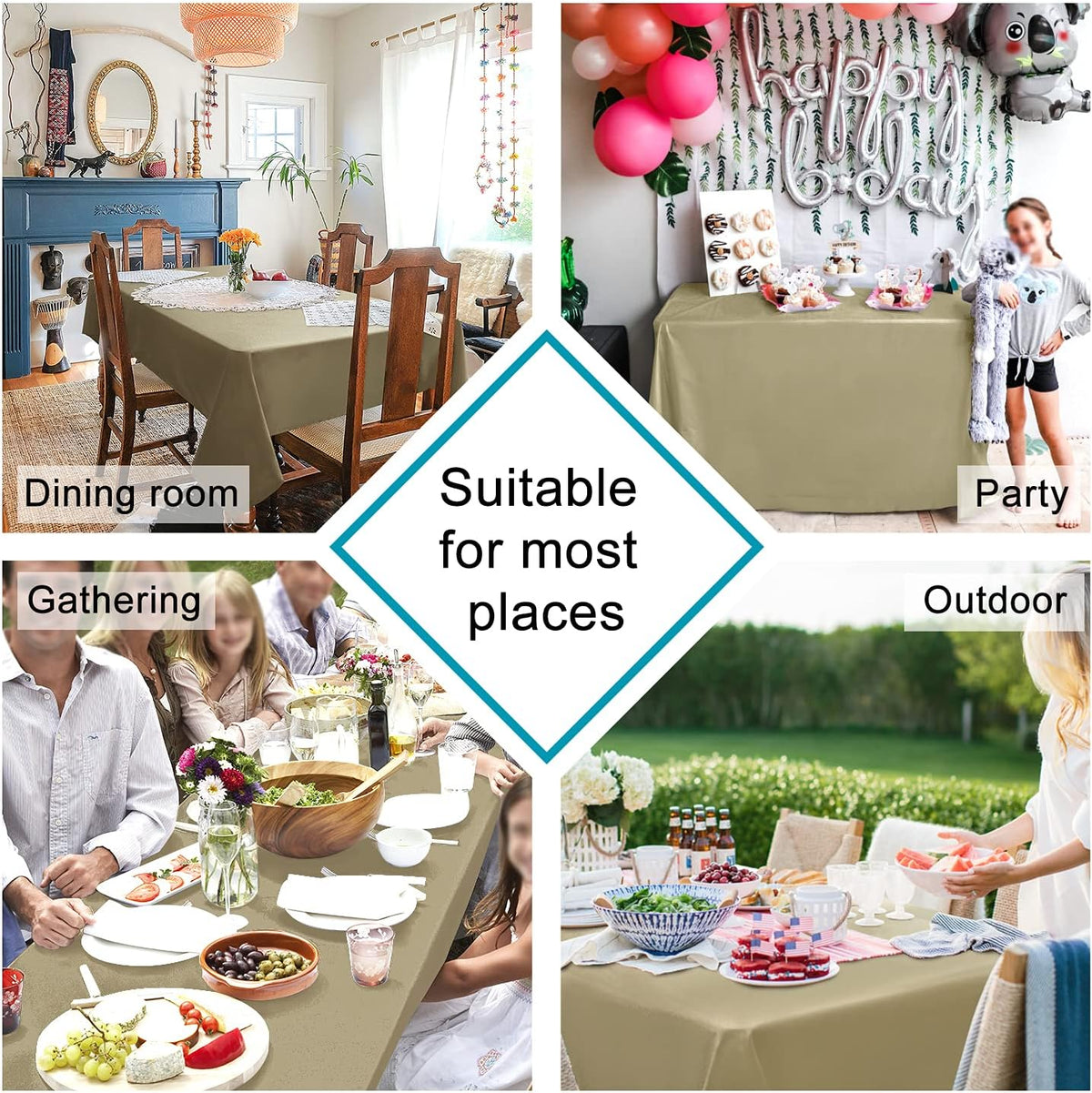 Hiasan Waterproof Tablecloth Rectangle - Washable Fabric Table Cloth for Dining Room Kitchen