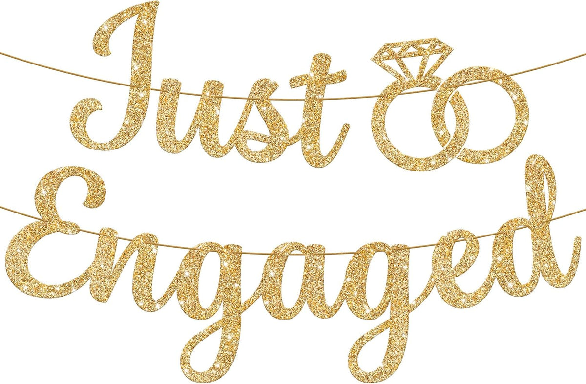 KatchOn, Glitter Gold Just Engaged Banner - 10 Feet, No DIY | Engagement Banner for Just Engaged