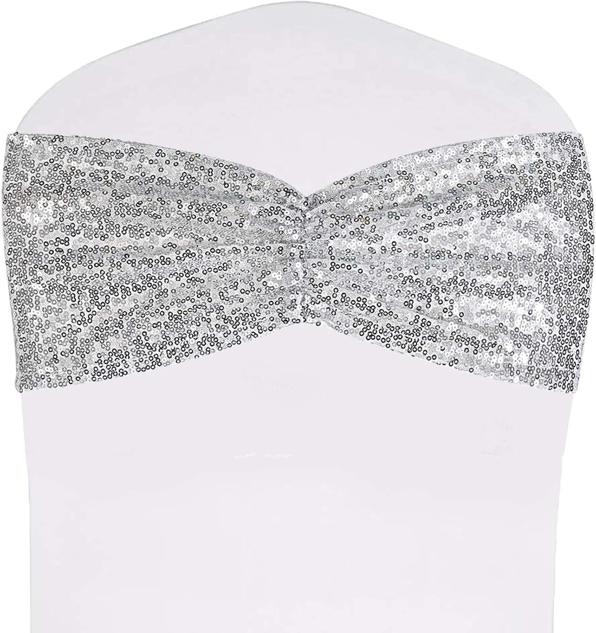 SquarePie Pack of 100 Chair Sashes Bows Sparkly Silver Sequin Chair Bands for Wedding Party Banquet
