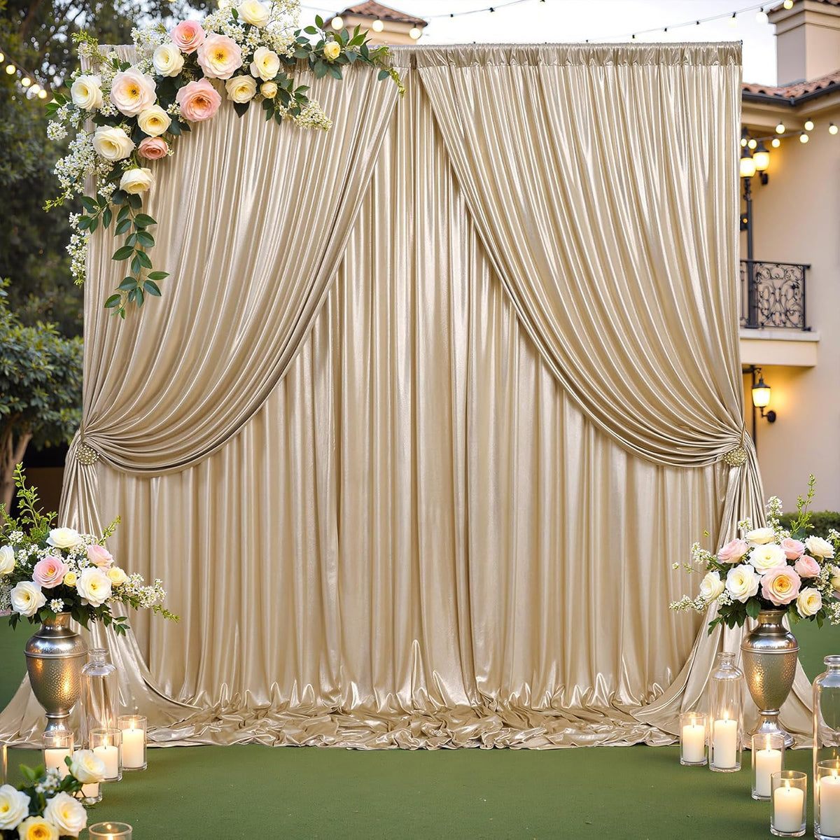 10x10 ft Champagne Sequin Backdrop Curtain Panels for Parties, Wrinkle Free Glitter Photo Backdrop