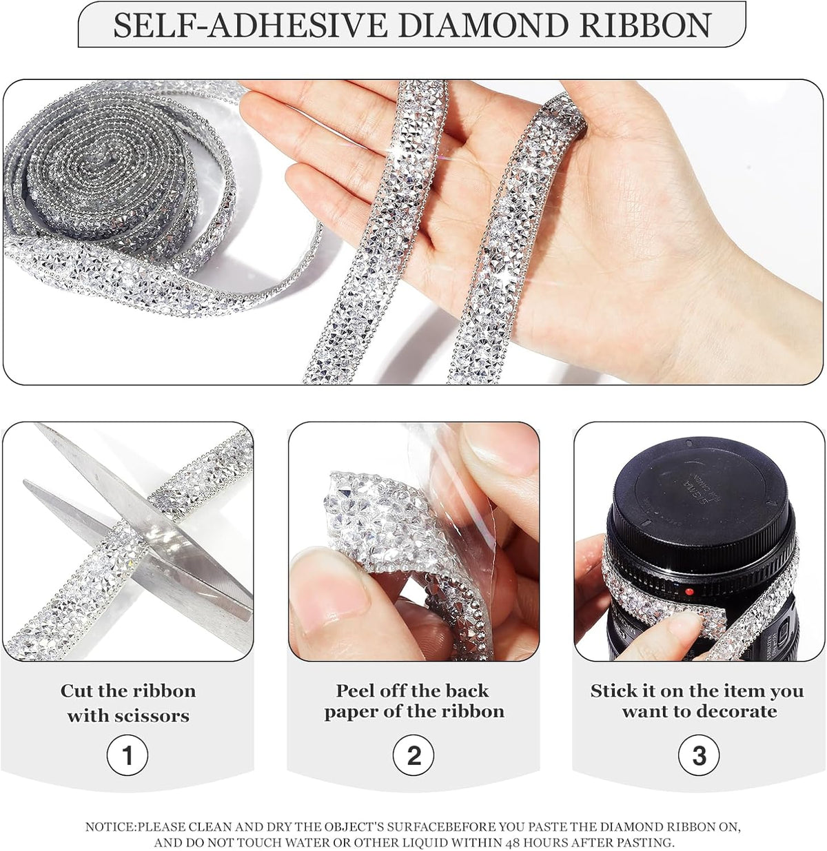 Rhinestone Ribbon 3 Yards Self Adhesive Rhinestone Strips Diamond Ribbon Sticker Crystal Roll