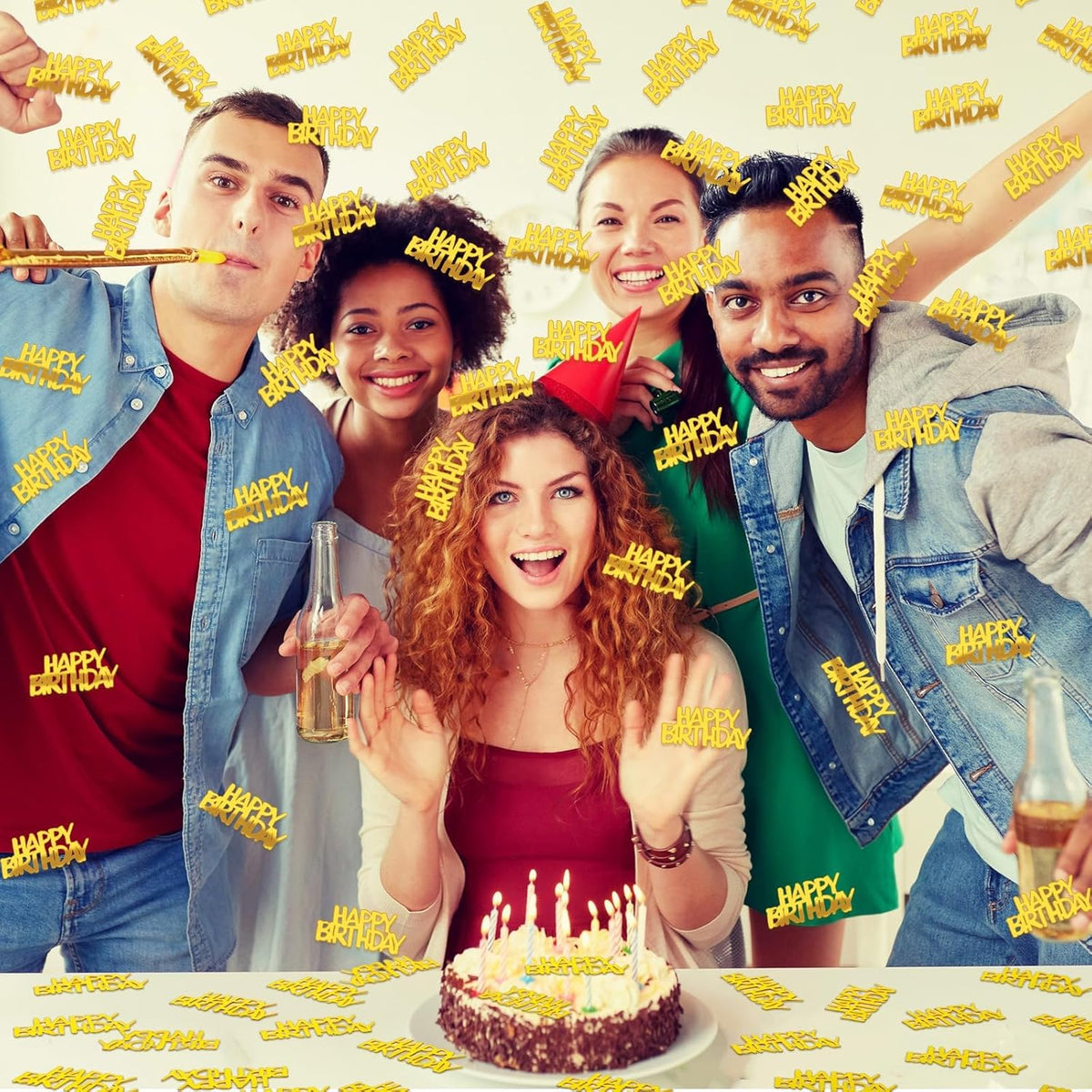 MARFOREVER Gold Happy Birthday Confetti Glitter, Birthday Party Metallic Foil Table Confetti Golden