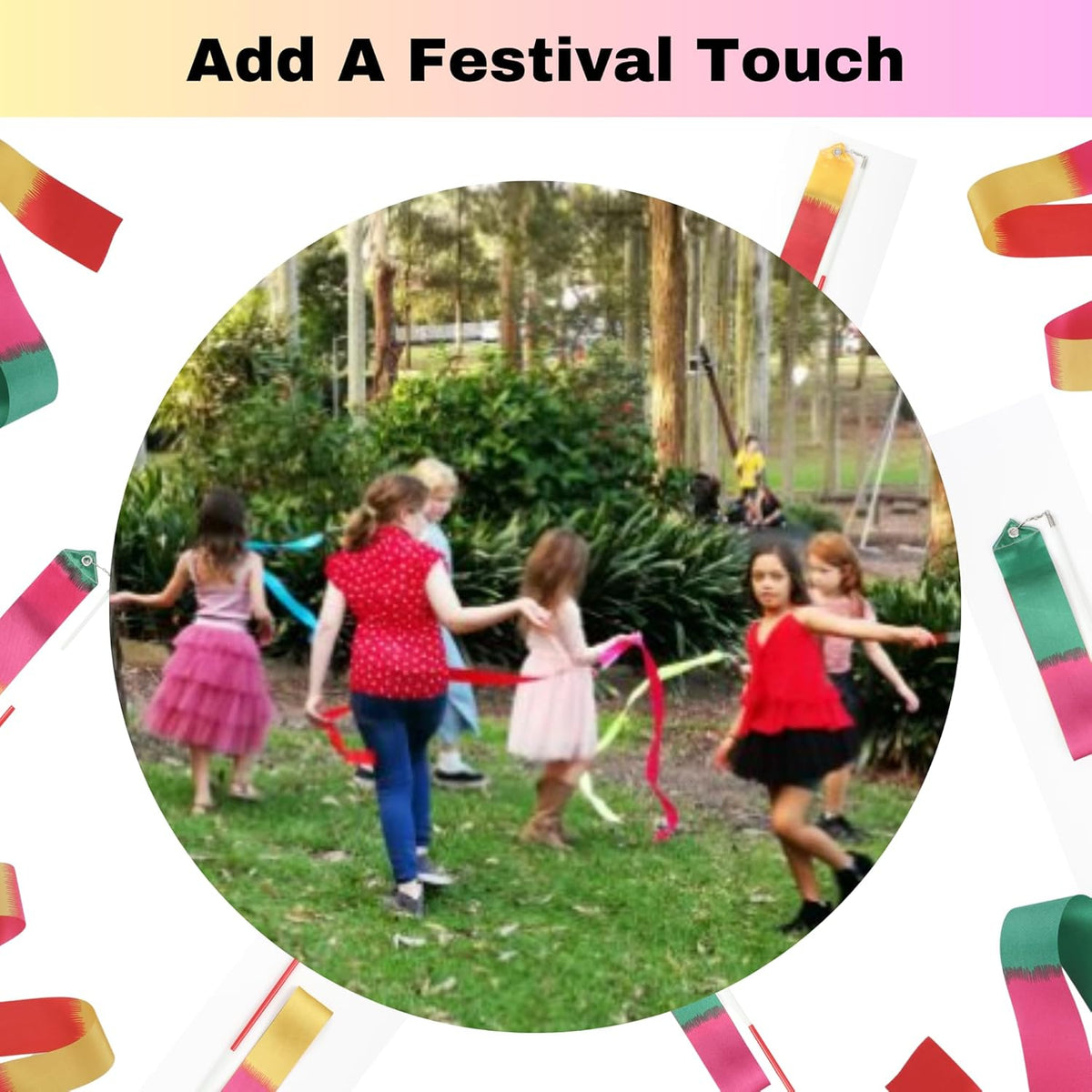 Dance Wands Ribbon Pack, Party Favors for Girls Goodie Bags, Outdoor Kids Rainbow Birthday Party