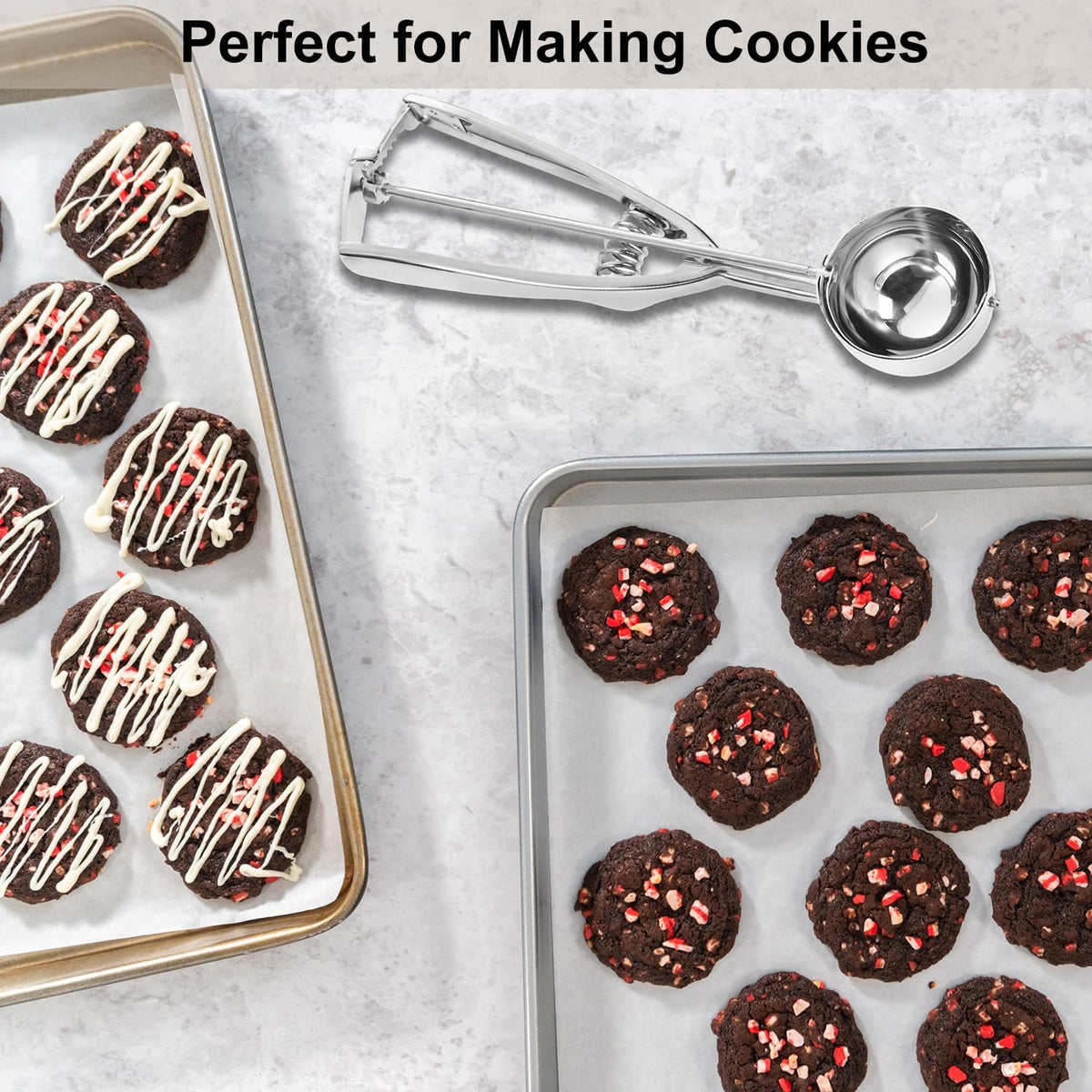 Cookie Scoop Set, Cookie Scoops for Baking Set of 3, Cookie Dough Scoops, Silver, Include
