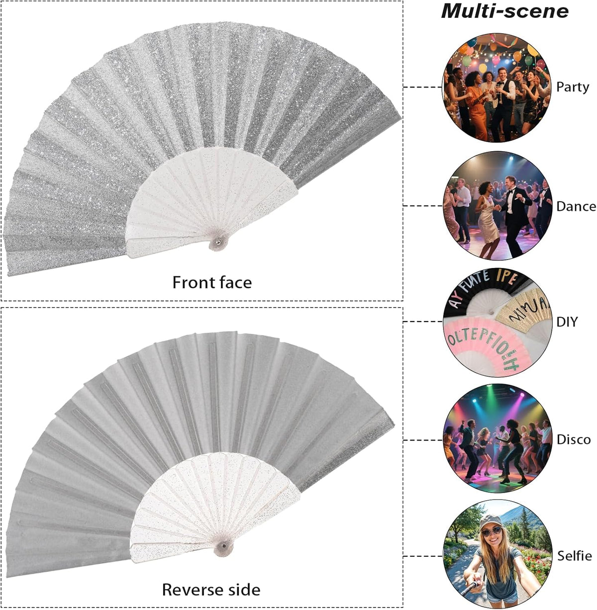 24 Pack Handheld Fan,Folding Hand Glitter fan with Shining Transparent Fan Rib – Ideal for Wedding