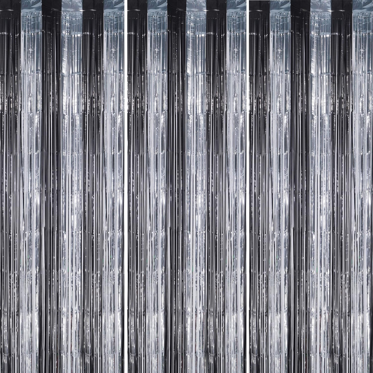 3 Pack Foil Fringe Backdrop - Black&Silver Shiny Tinsel Curtains for Party Decoration/Photo Booth