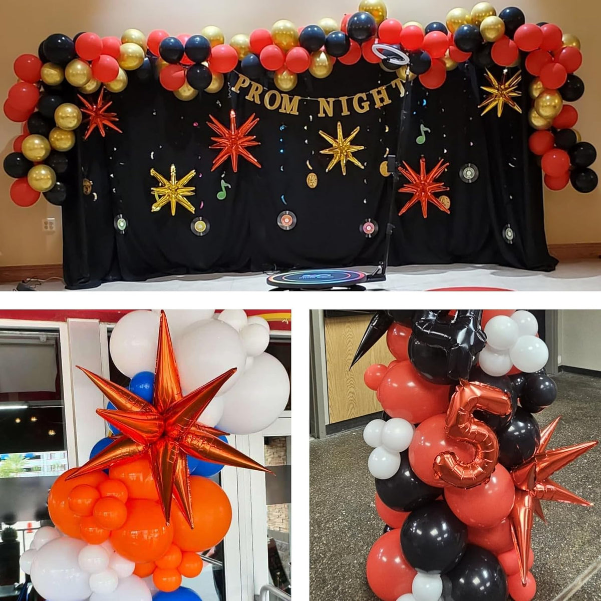 Black Orange Star Balloons 12pcs, 27/22 Inch Foil Star Explosion Balloons, Large Spike Mylar Cone