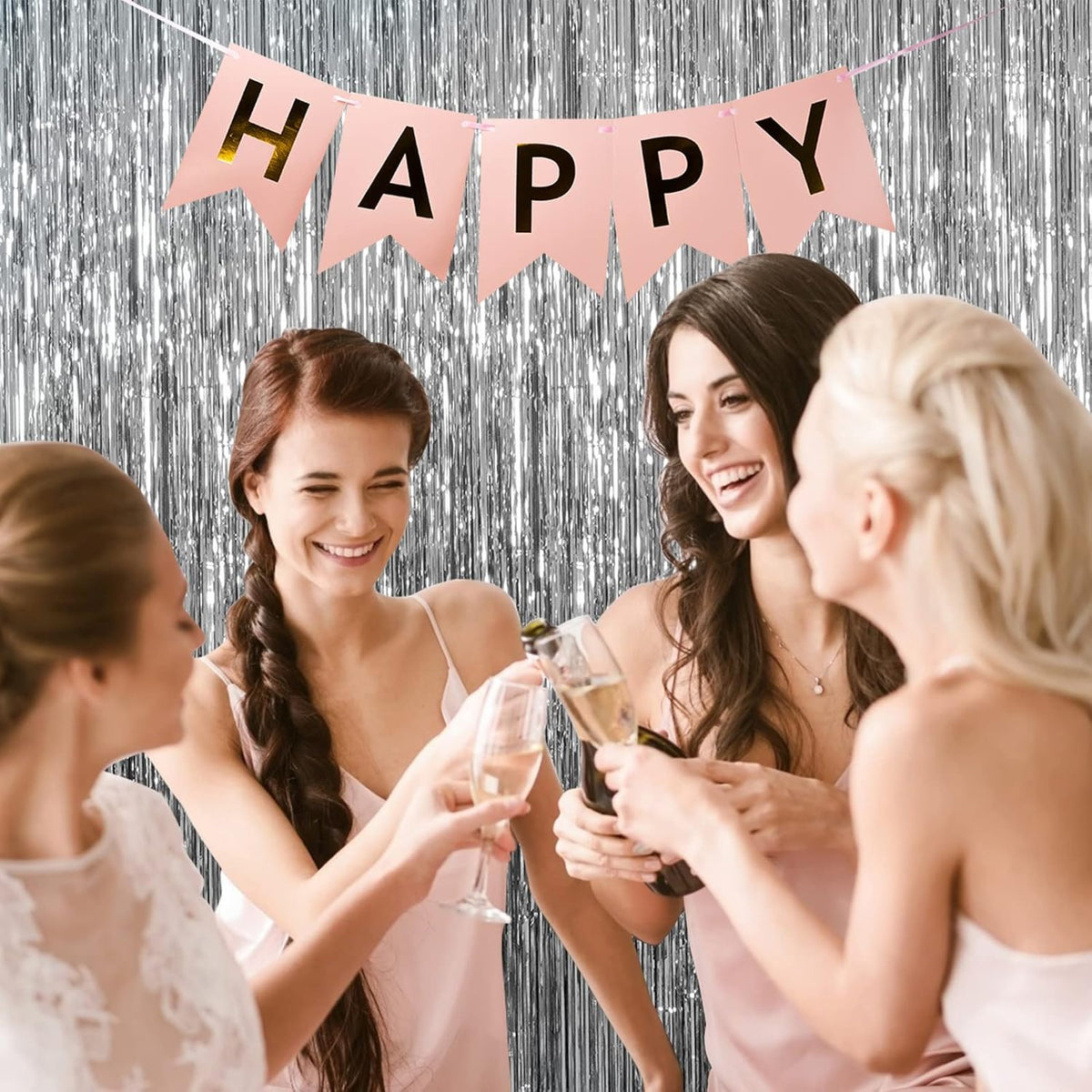 20 Pack Foil Curtain Backdrop Silver Metallic Tinsel Foil Fringe Curtains Photo Booth Props for