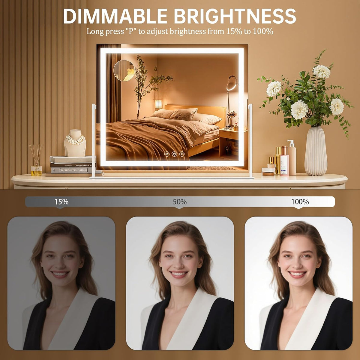 Vanity Mirror with Lights, 30'' x 22'' Lighted Makeup Mirror, Touch Screen with 3-Color Lighting